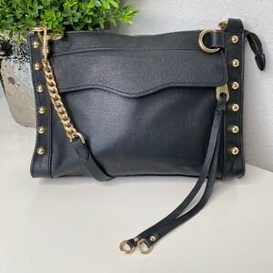 Rebecca Minkoff M.A.B.‎ Black Leather Studded Flap Crossbody Chain Shoulder Bag